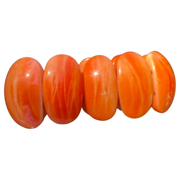 Large oval flat beaded Orange Elastic Plastic Bracelet - Picture 1 of 3